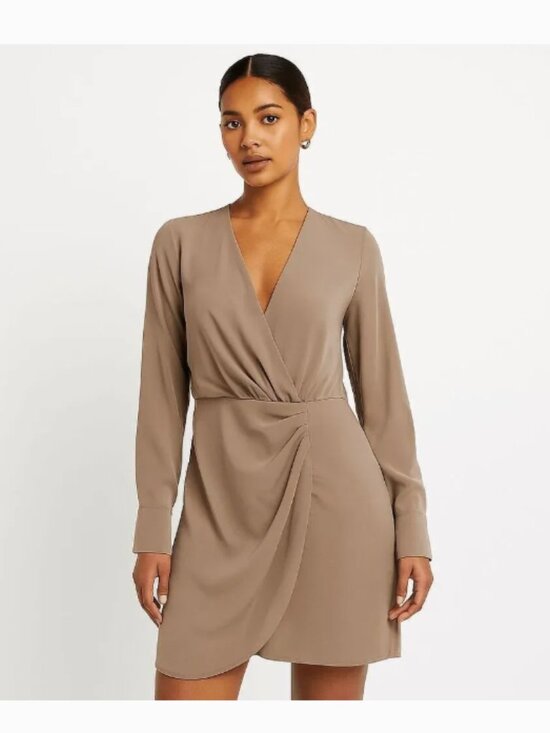 Abercrombie & Fitch Dresses & Skirts - Abercrombie & Fitch Taupe Long Sleeve Wrap-Style Dress